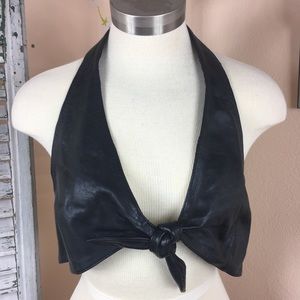 Women’s Leather Front Tie Halter Top Sz XL H14